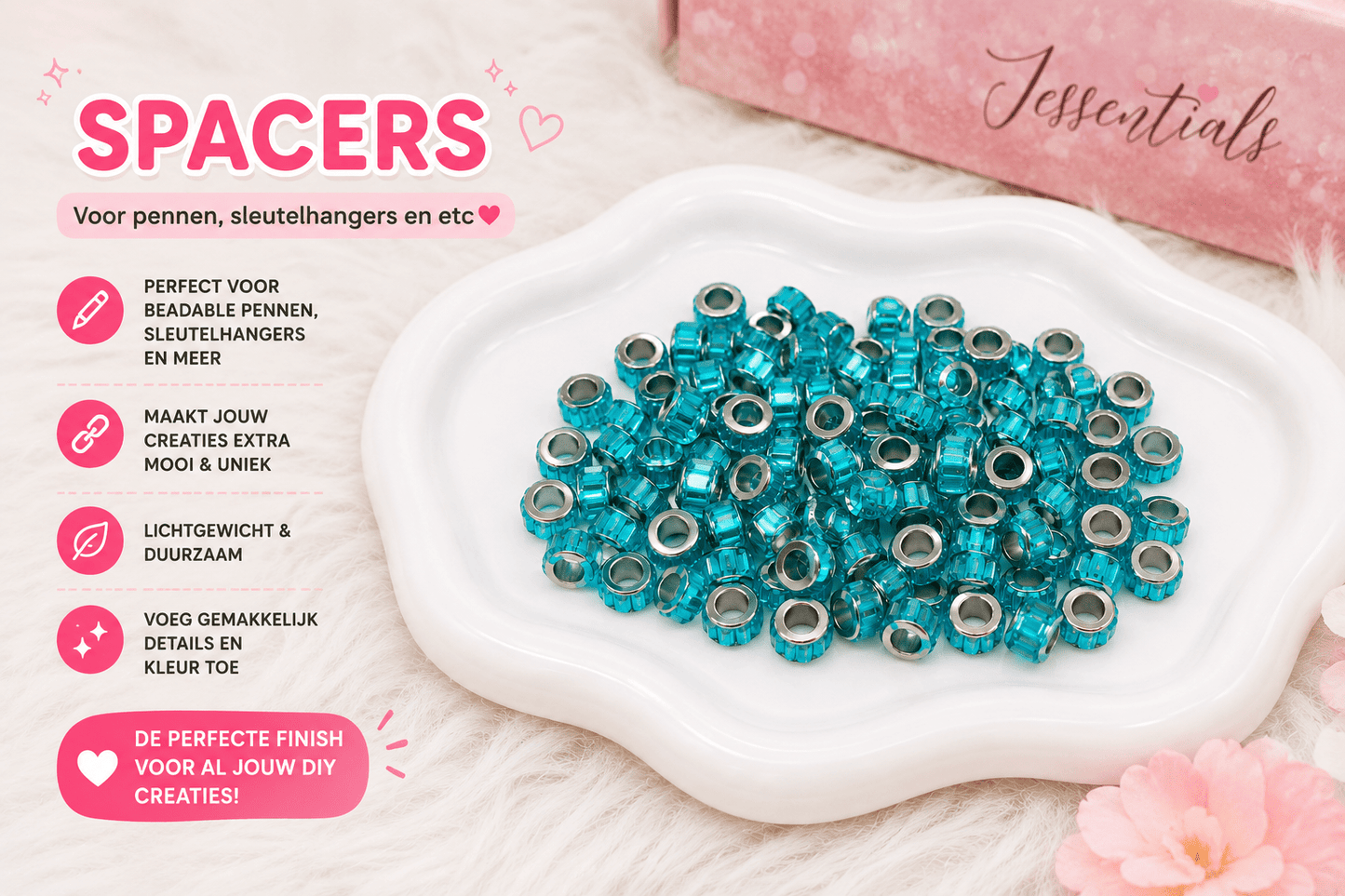 Turquoise Spacer Beads Voor Beadable Pennen & Sleutelhangers, Glitter Kralen - Jessentials