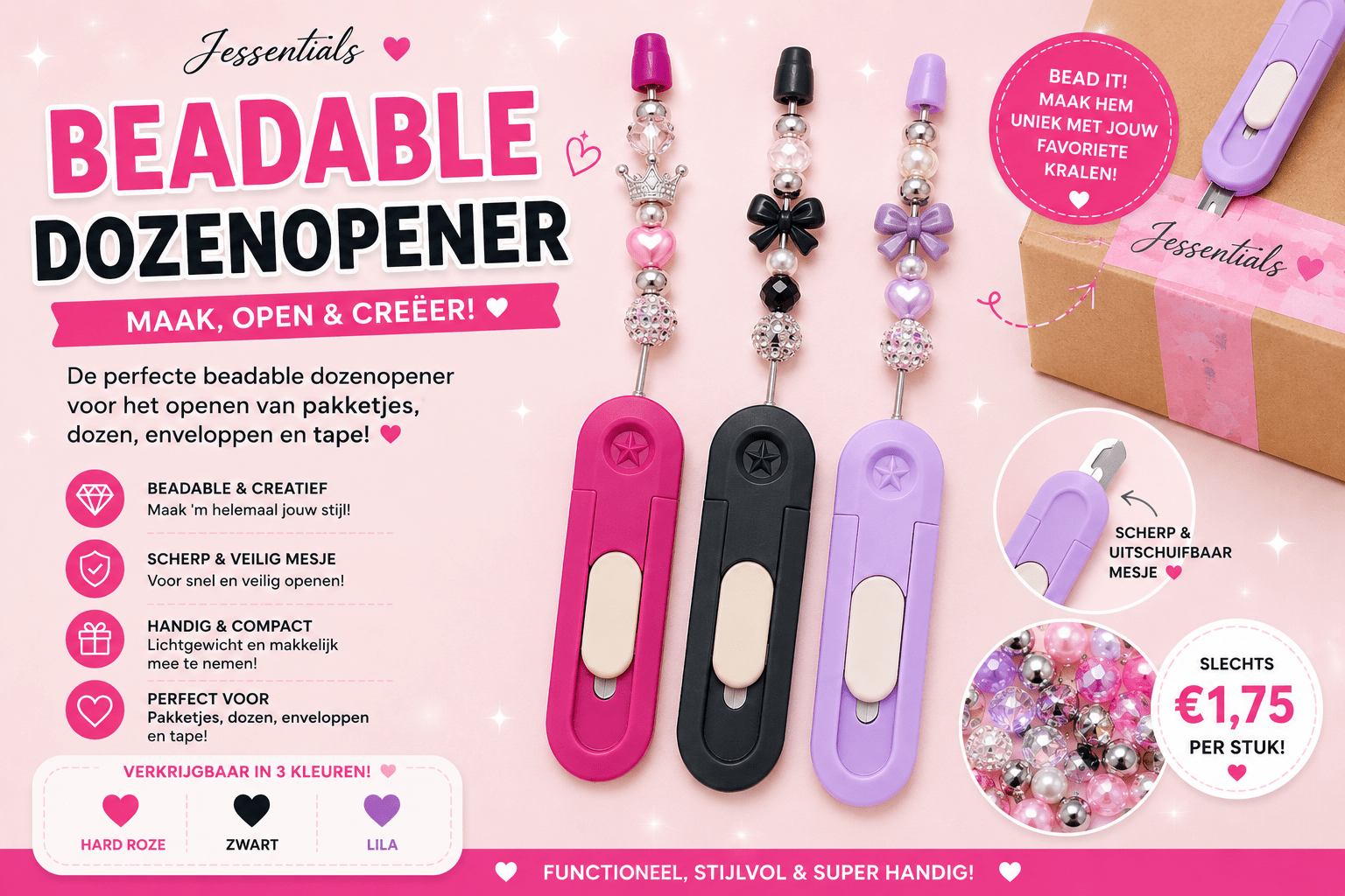 Beadable Dozenopener – Mini Box Cutter Voor DIY Beadable Accessoires - Jessentials