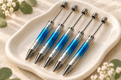 Set van 5 blauwe beadable pennen om zelf te versieren